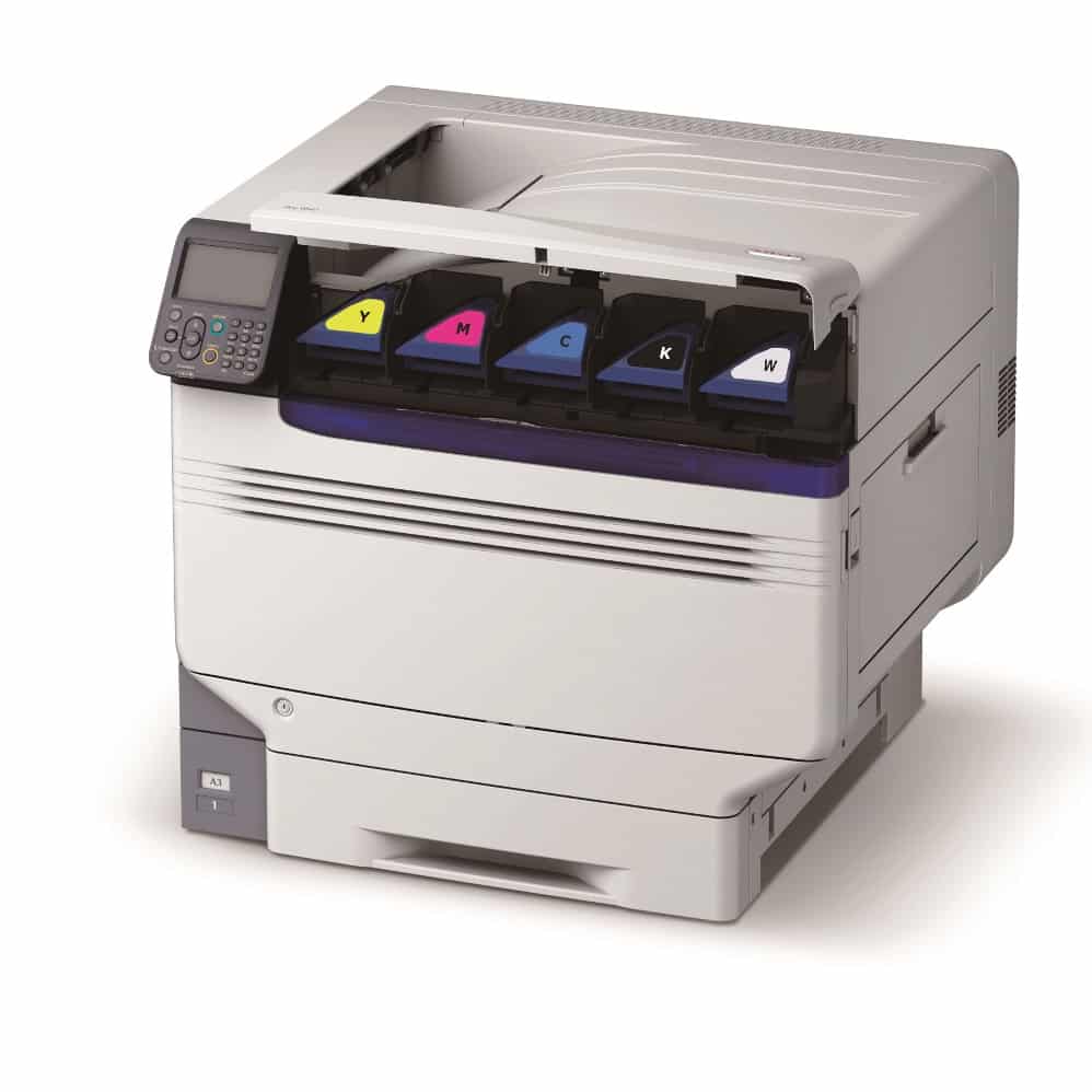 OKI Pro9542DN A3 kleurenprinter met wit printen op tafel
