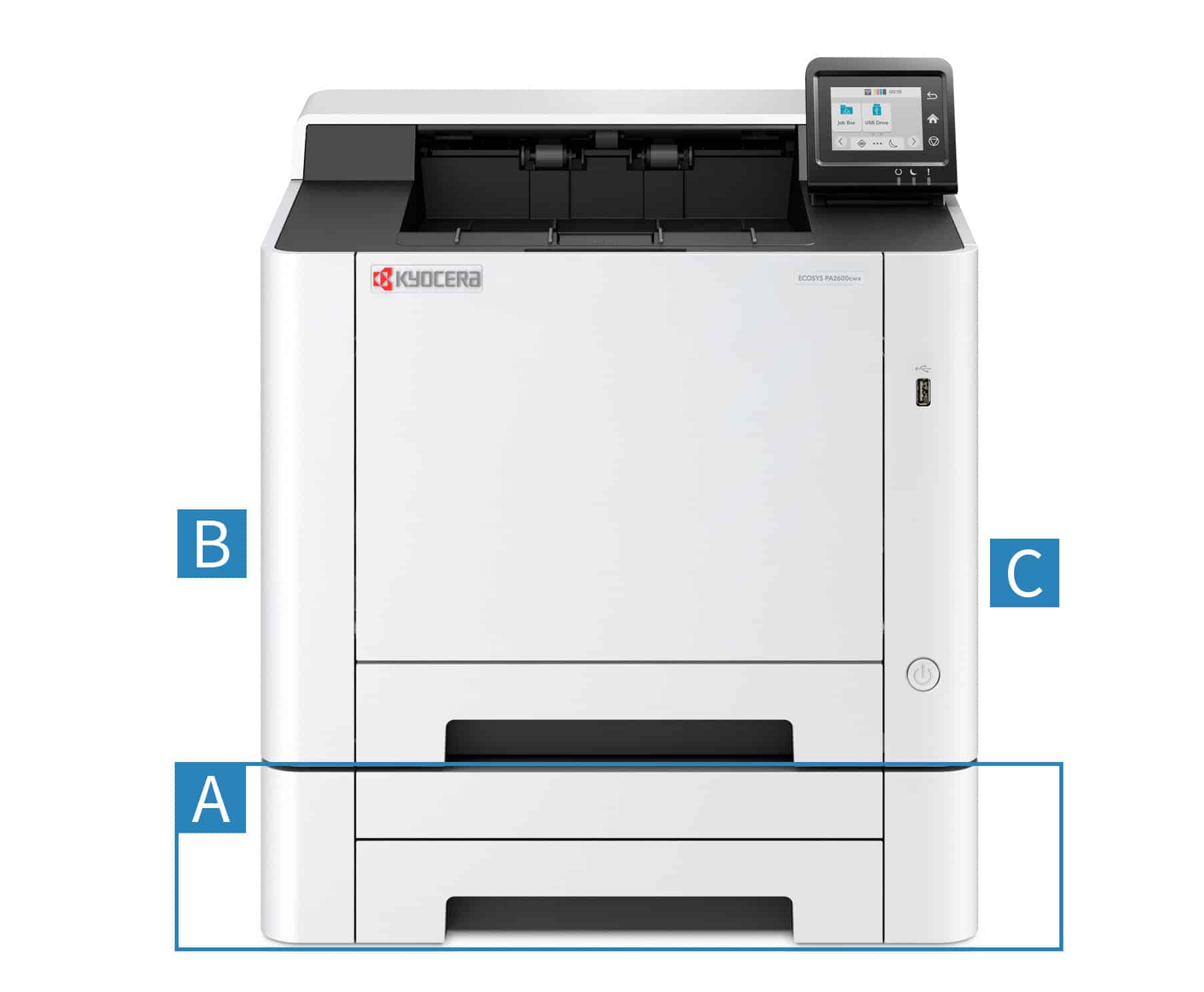 Kyocera ECOSYS PA2600CWX A4 zwart-wit printer op kantoorbureau